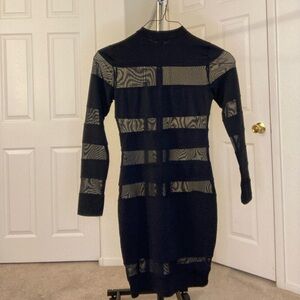 Black Mesh Horizontal Striped Panel Dress size M